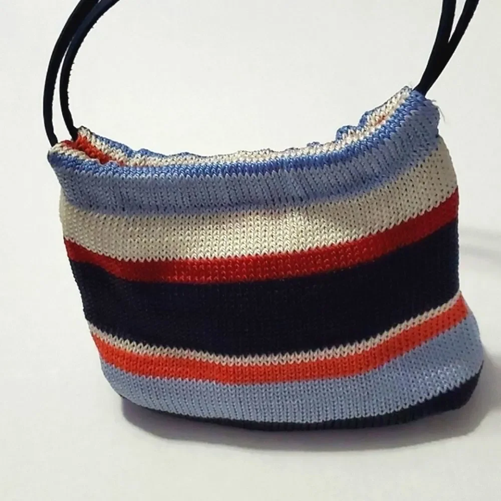 Worthington Retro Y2K Blue Striped Top Handle Knitted Mini Hobo Bag